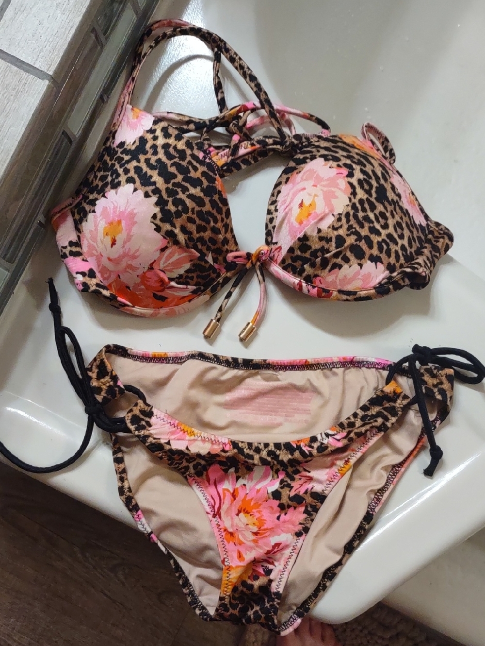 Victoria's Secret Pink Floral Leopard Push-Up Bikini Set